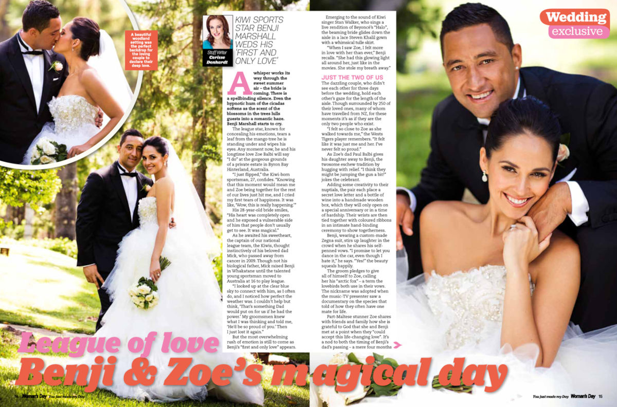 Benji Marshall and Zoe Balbi featured in Women's Day magazine